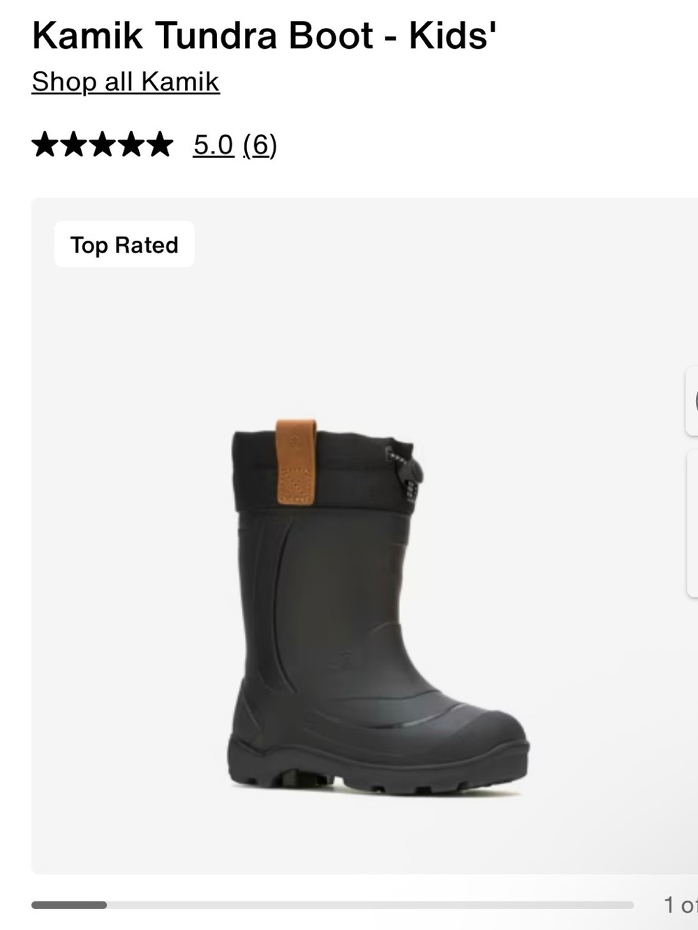Kamik Black Kids' Tundra Rubber Boots with Brown Accents